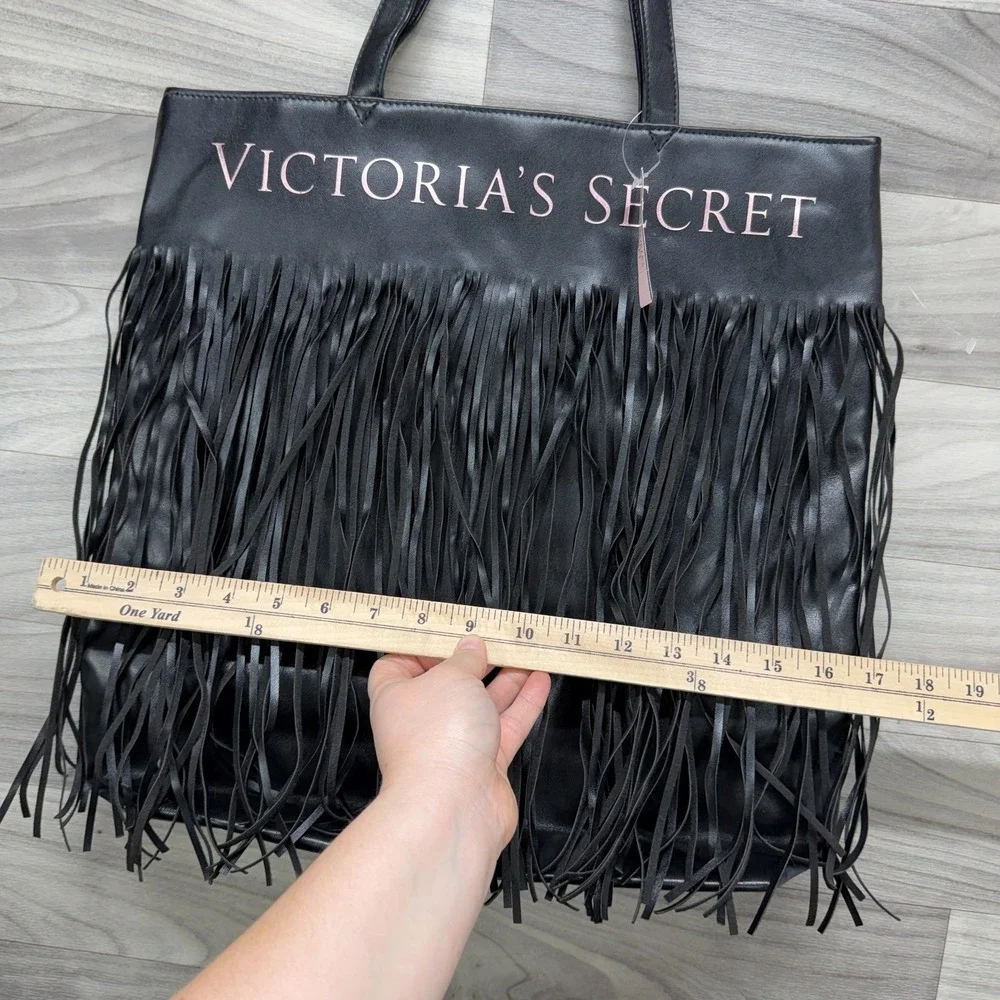 Victoria's Secret Tote Bag Women's Black One Size Flirty Fringe Faux‎ Leather